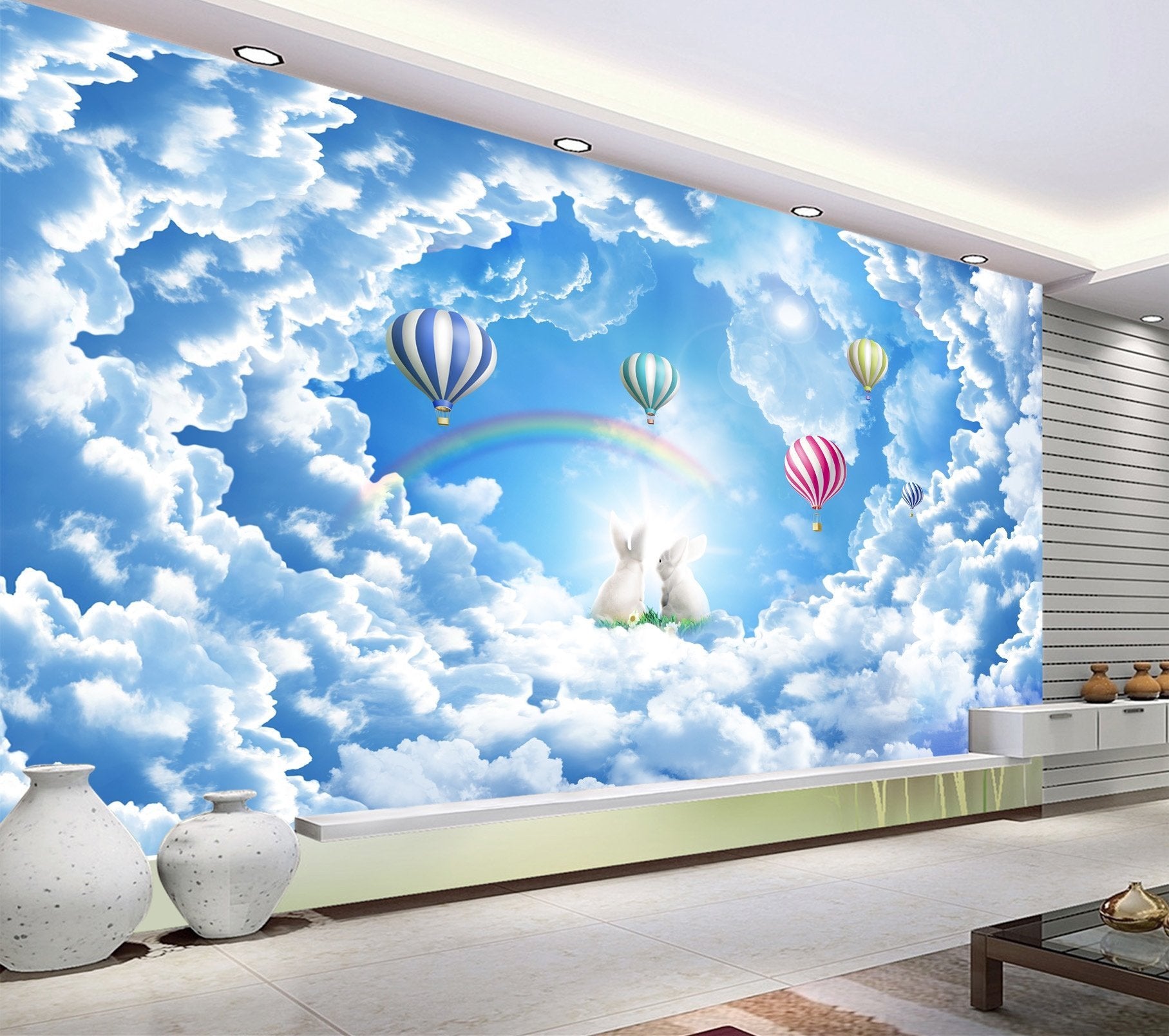 3D Sunshine Rabbit Rainbow 306 Wallpaper AJ Wallpaper