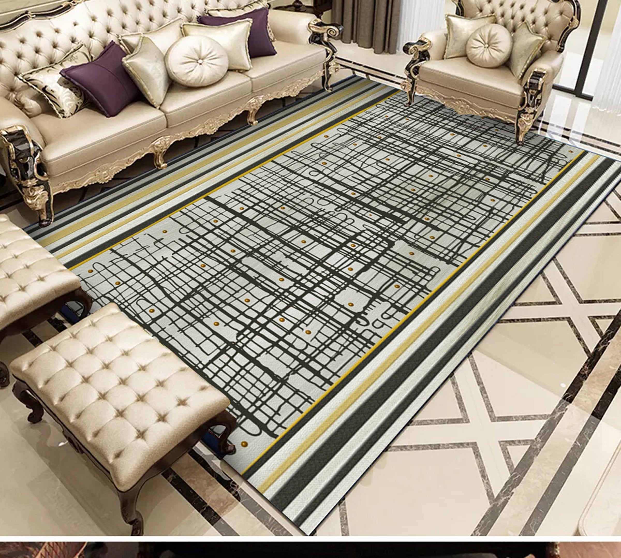 3D Black Lines WG421 Non Slip Rug Mat Mat AJ Creativity Home
