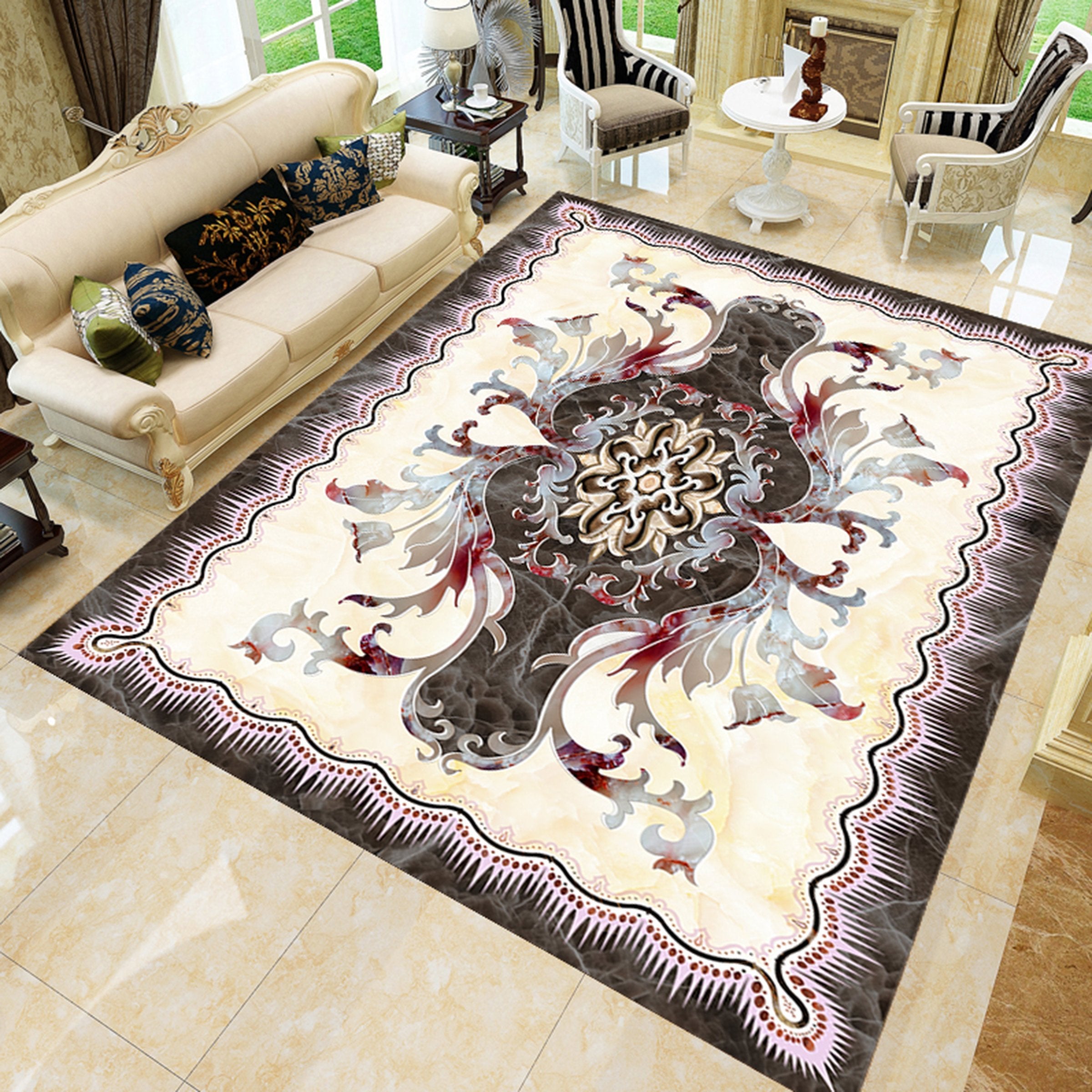 3D Marble Rectangular Lace WG608 Floor Mural Wallpaper AJ Wallpaper 2
