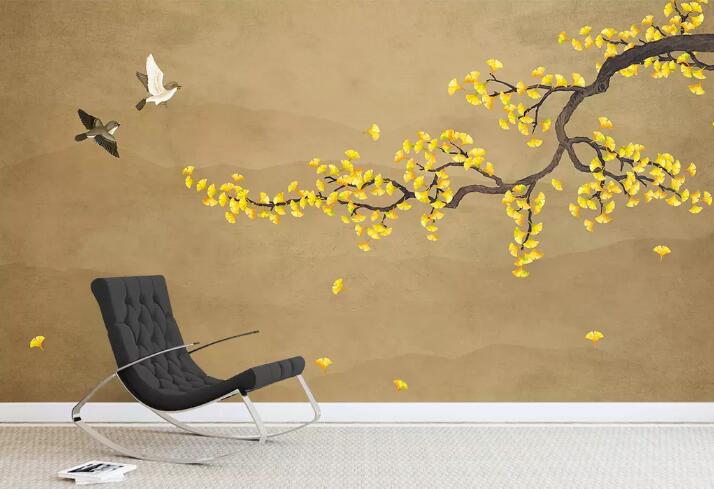 3D Golden Leaves WG86 Wall Murals Wallpaper AJ Wallpaper 2