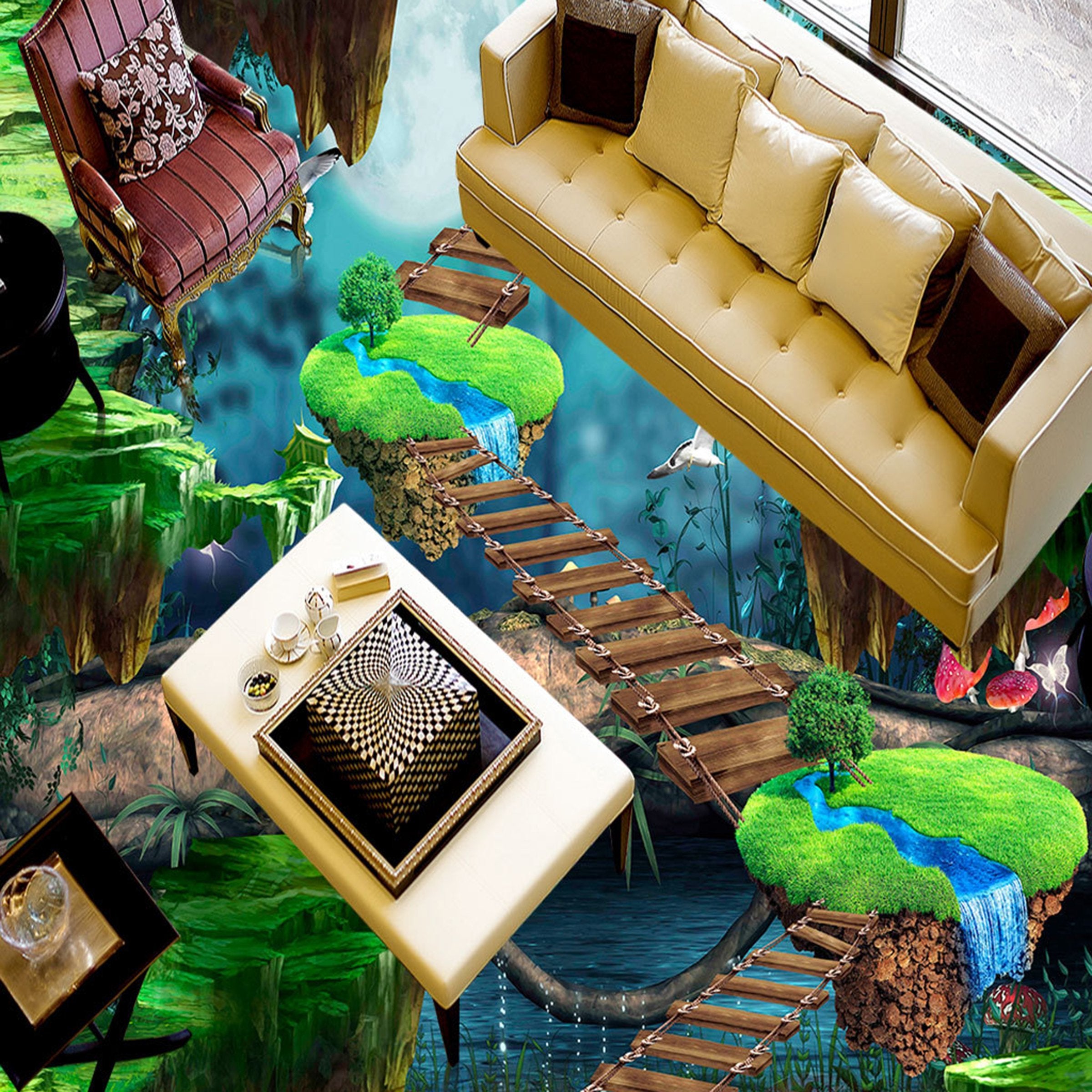 3D Mountain Bridge WG660 Floor Mural Wallpaper AJ Wallpaper 2