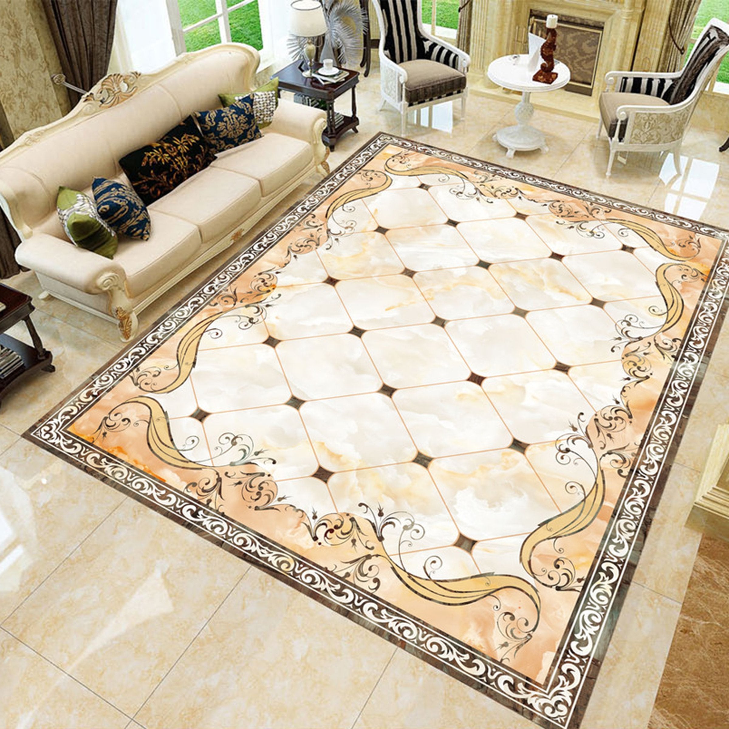 3D Yellow Marble Stripe WG595 Floor Mural Wallpaper AJ Wallpaper 2