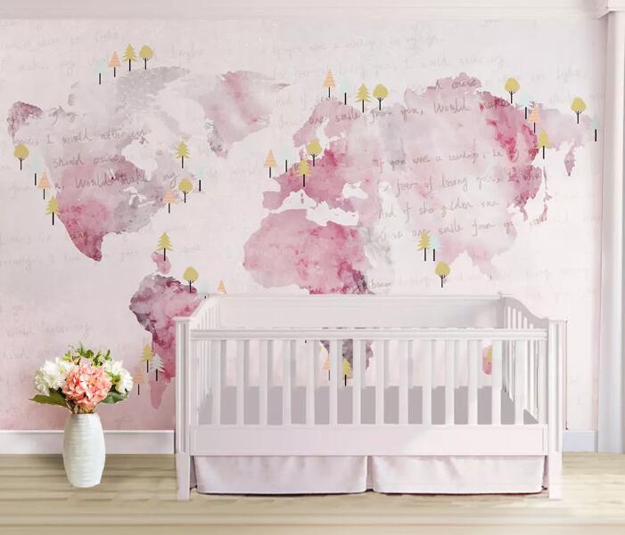 3D Pink World Map WG831 Wall Murals