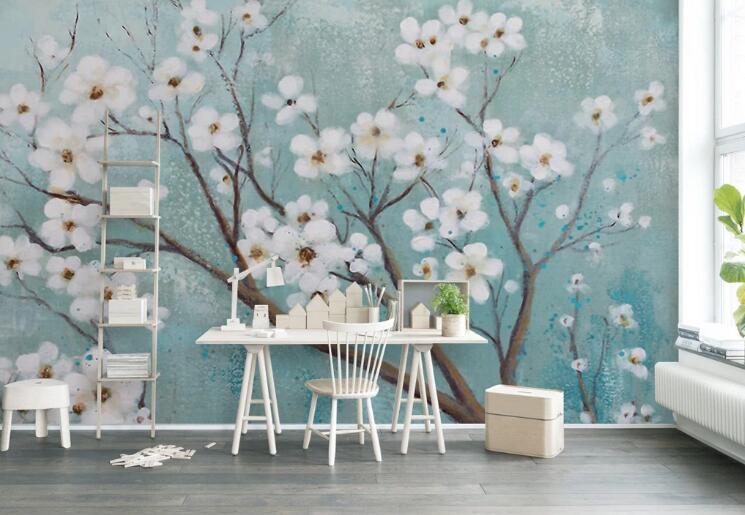 3D White Flowers 297 Wall Murals Wallpaper AJ Wallpaper 2