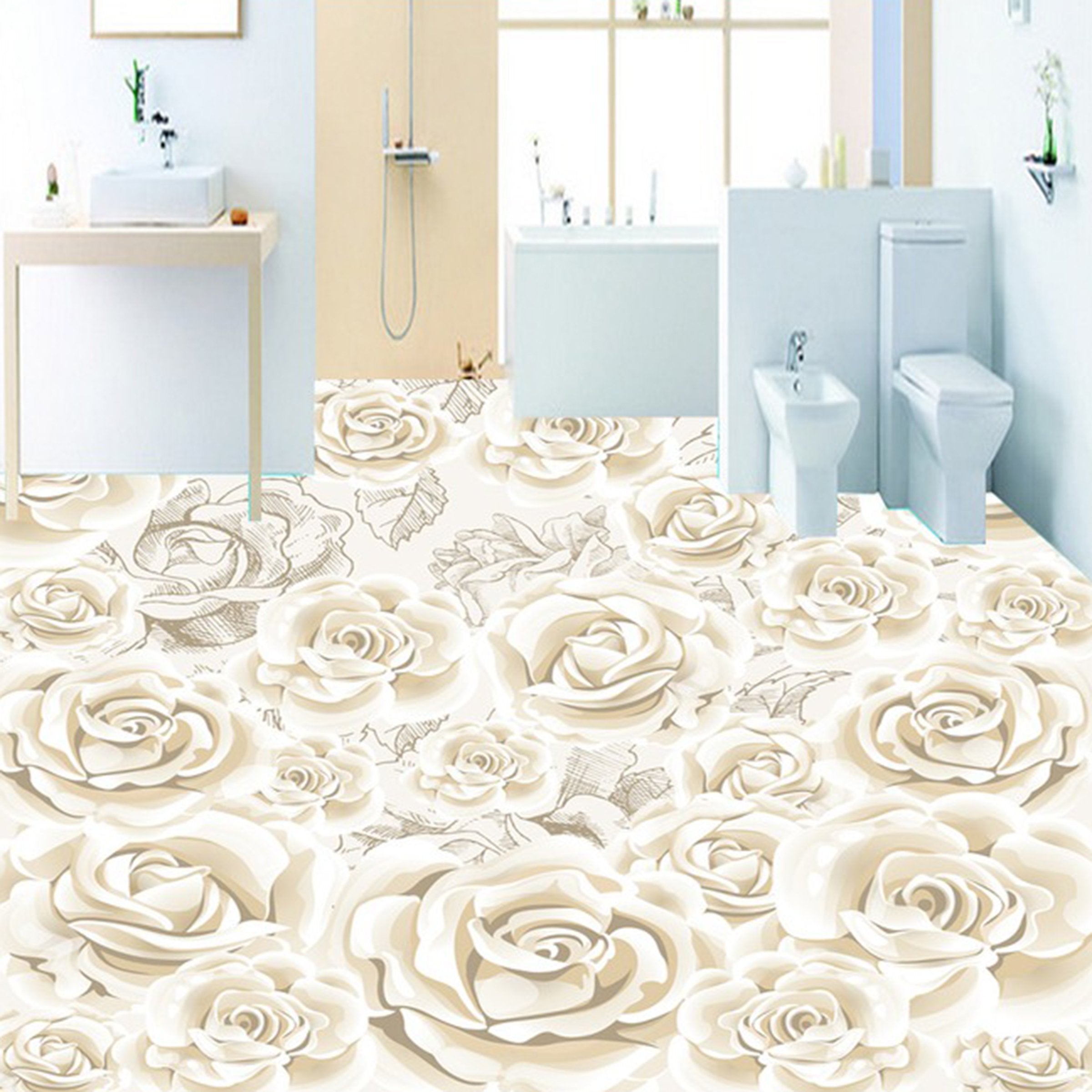 3D White Rose WG267 Floor Mural Wallpaper AJ Wallpaper 2