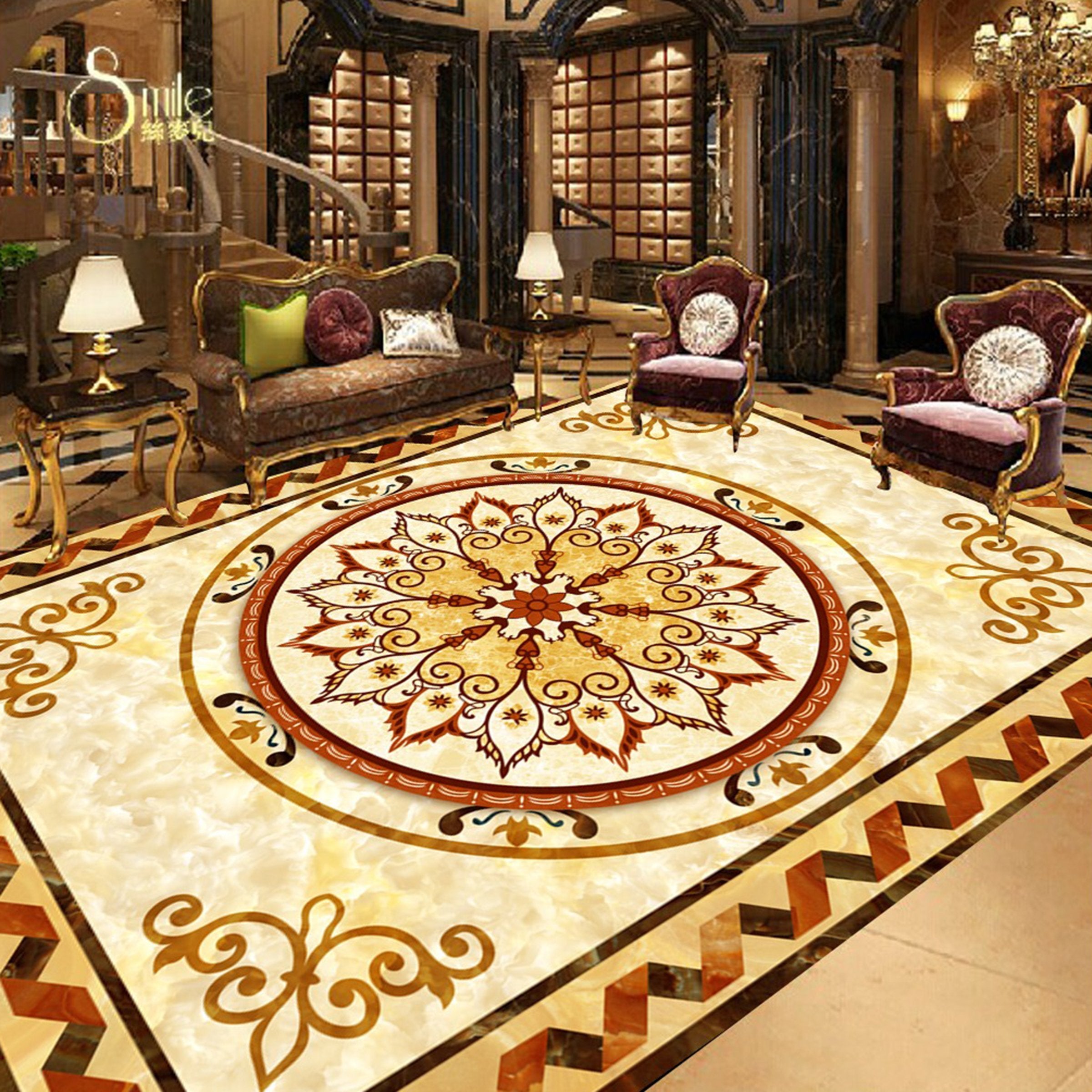 3D Marble Flower Pattern WG540 Floor Mural Wallpaper AJ Wallpaper 2