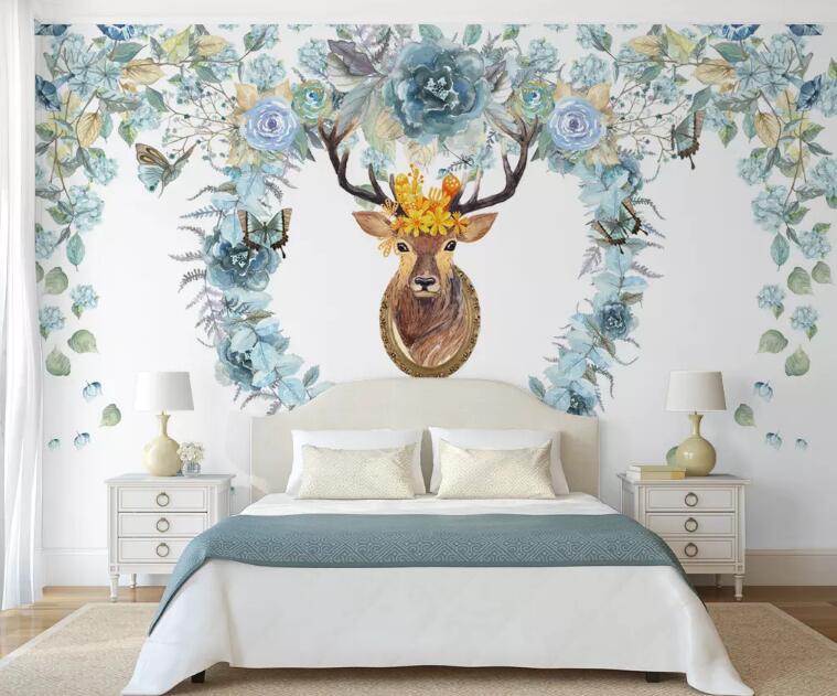 3D Deer Head Rose WG790 Wall Murals
