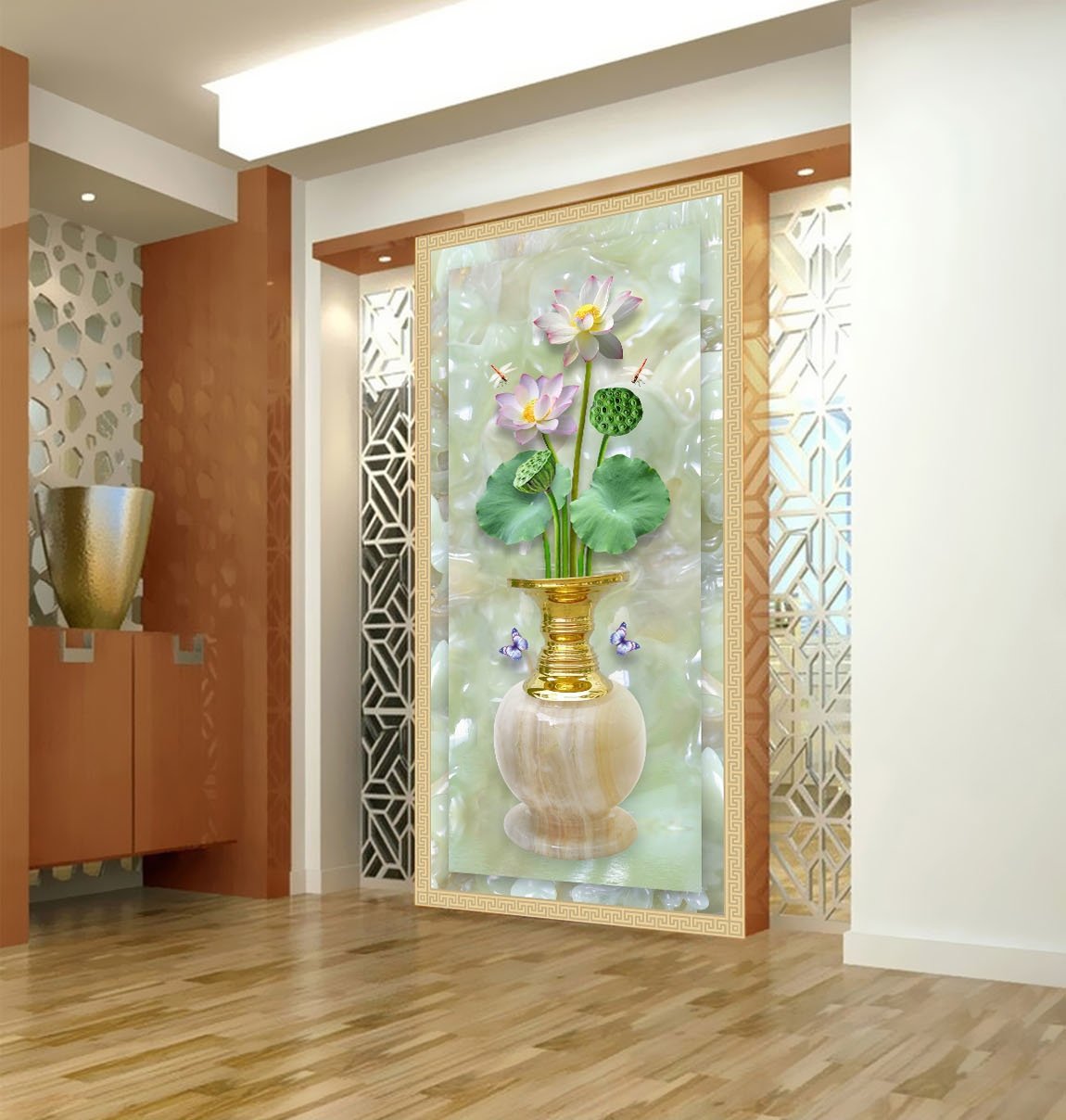 3D Lotus Dragonfly 396 Wallpaper AJ Wallpaper