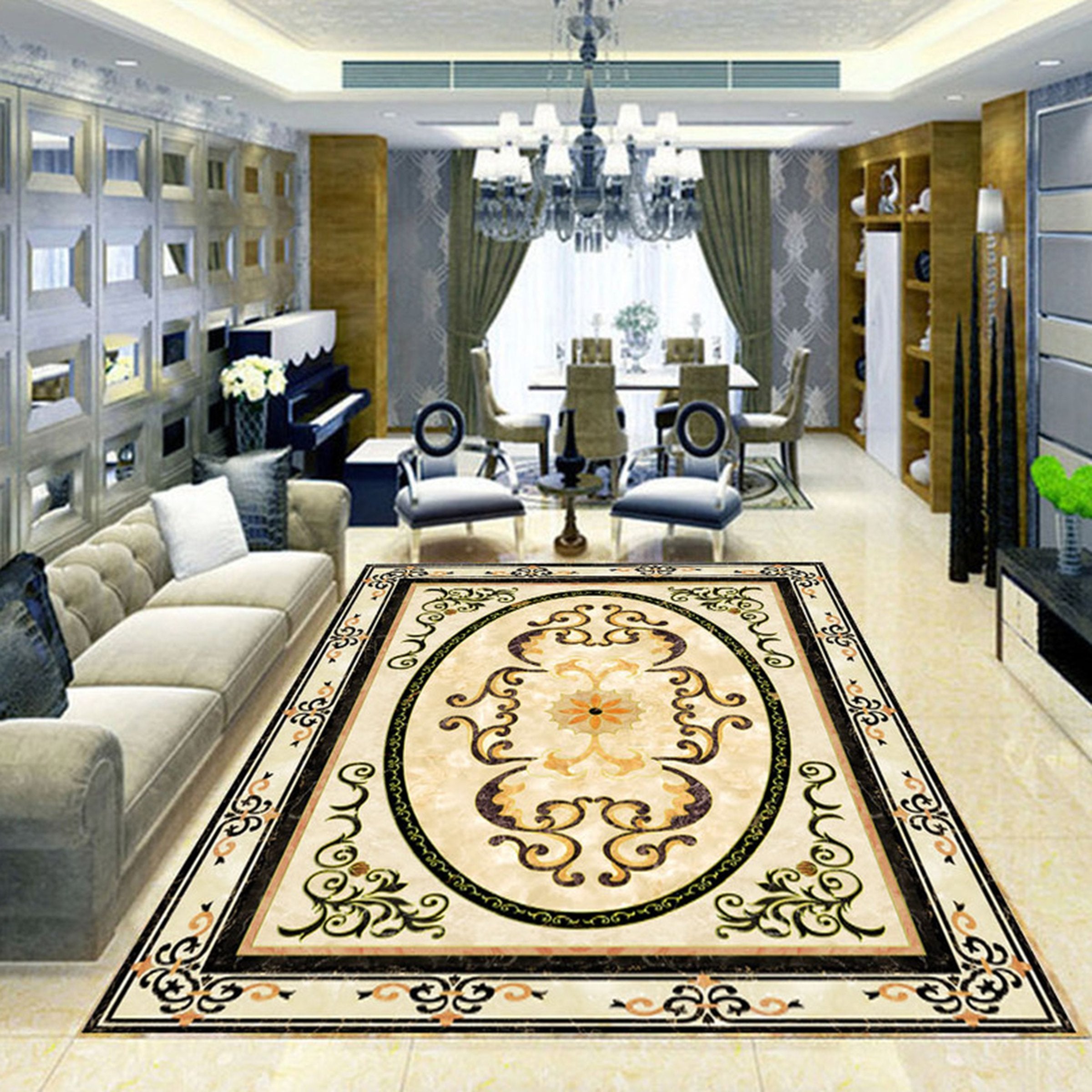 3D Black Pattern WG557 Floor Mural Wallpaper AJ Wallpaper 2