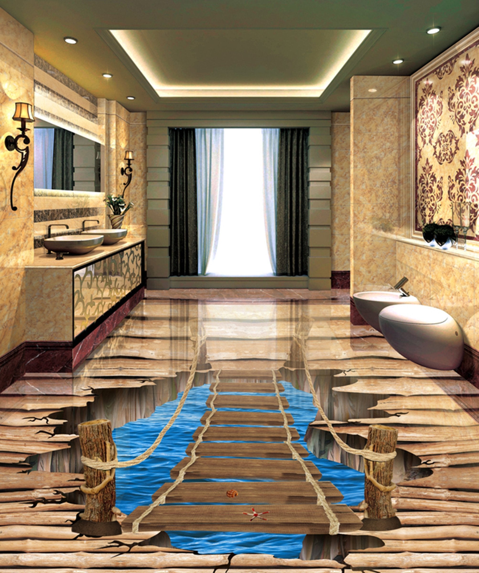 3D Wooden Bridge WG044 Floor Mural Wallpaper AJ Wallpaper 2
