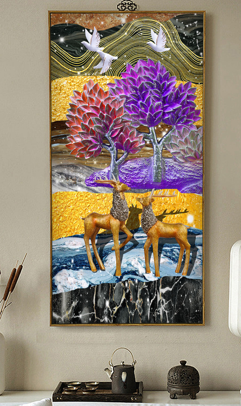 3D Tree Gold DeerWG127 Wall Murals