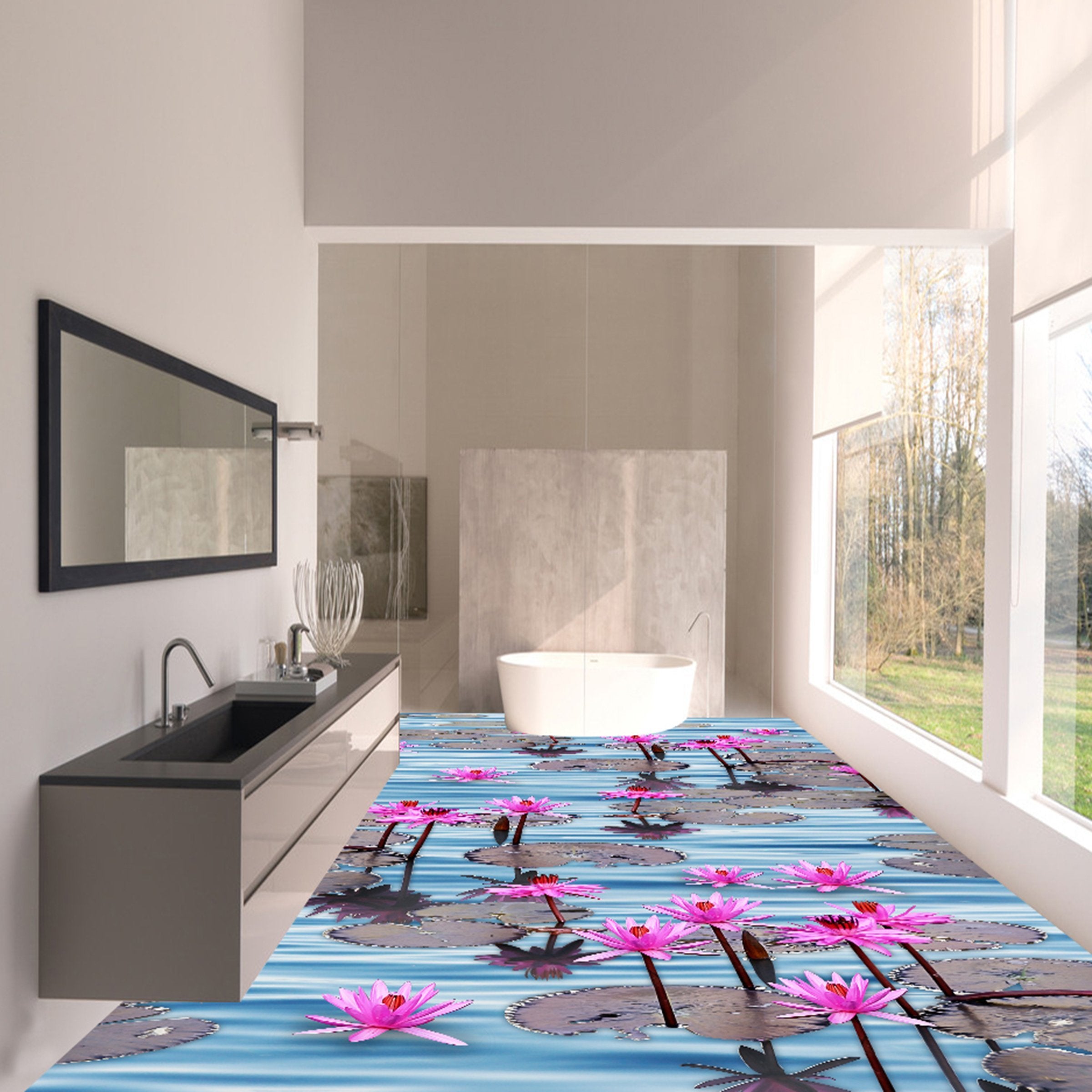 3D Purple Lotus WG336 Floor Mural Wallpaper AJ Wallpaper 2