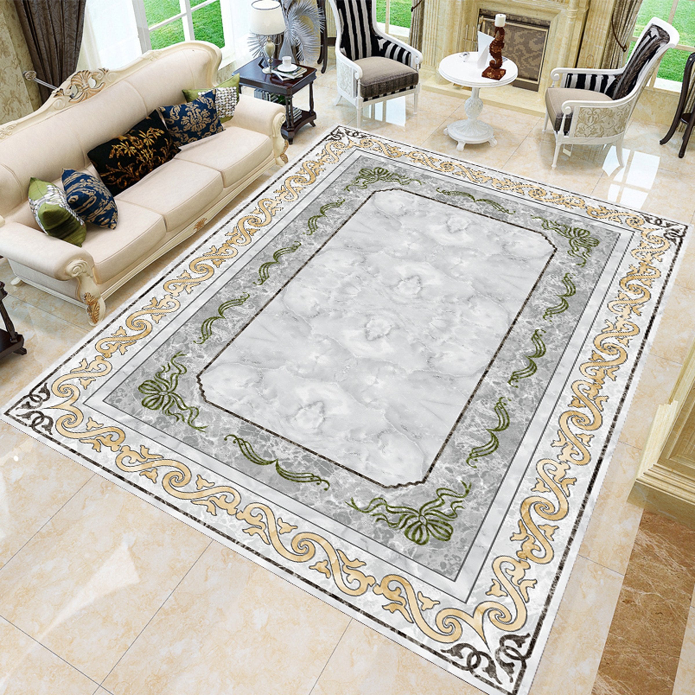 3D Marble Rectangular Lace WG612 Floor Mural Wallpaper AJ Wallpaper 2