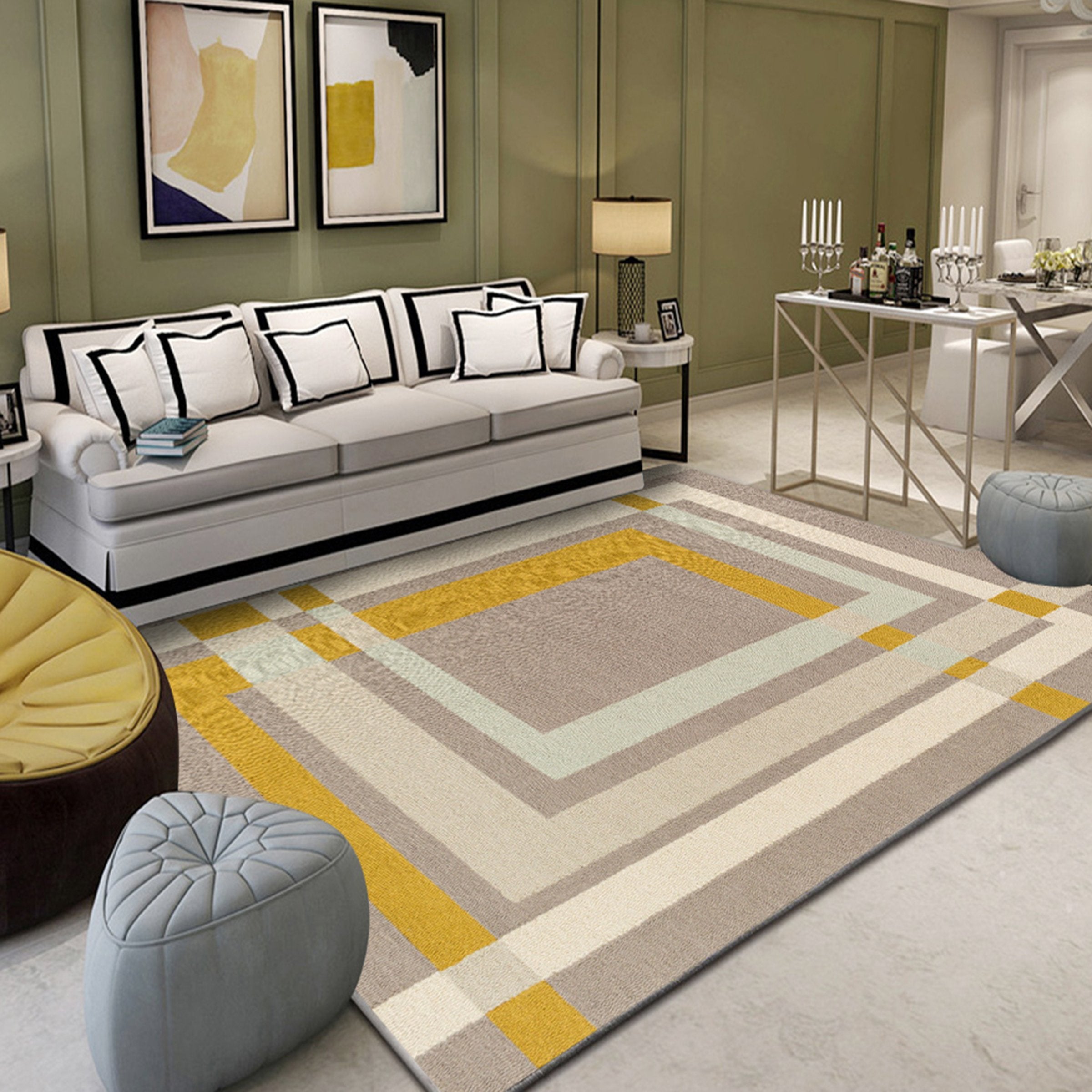 3D Yellow Gray Rectangle WG063 Non Slip Rug Mat Mat AJ Creativity Home