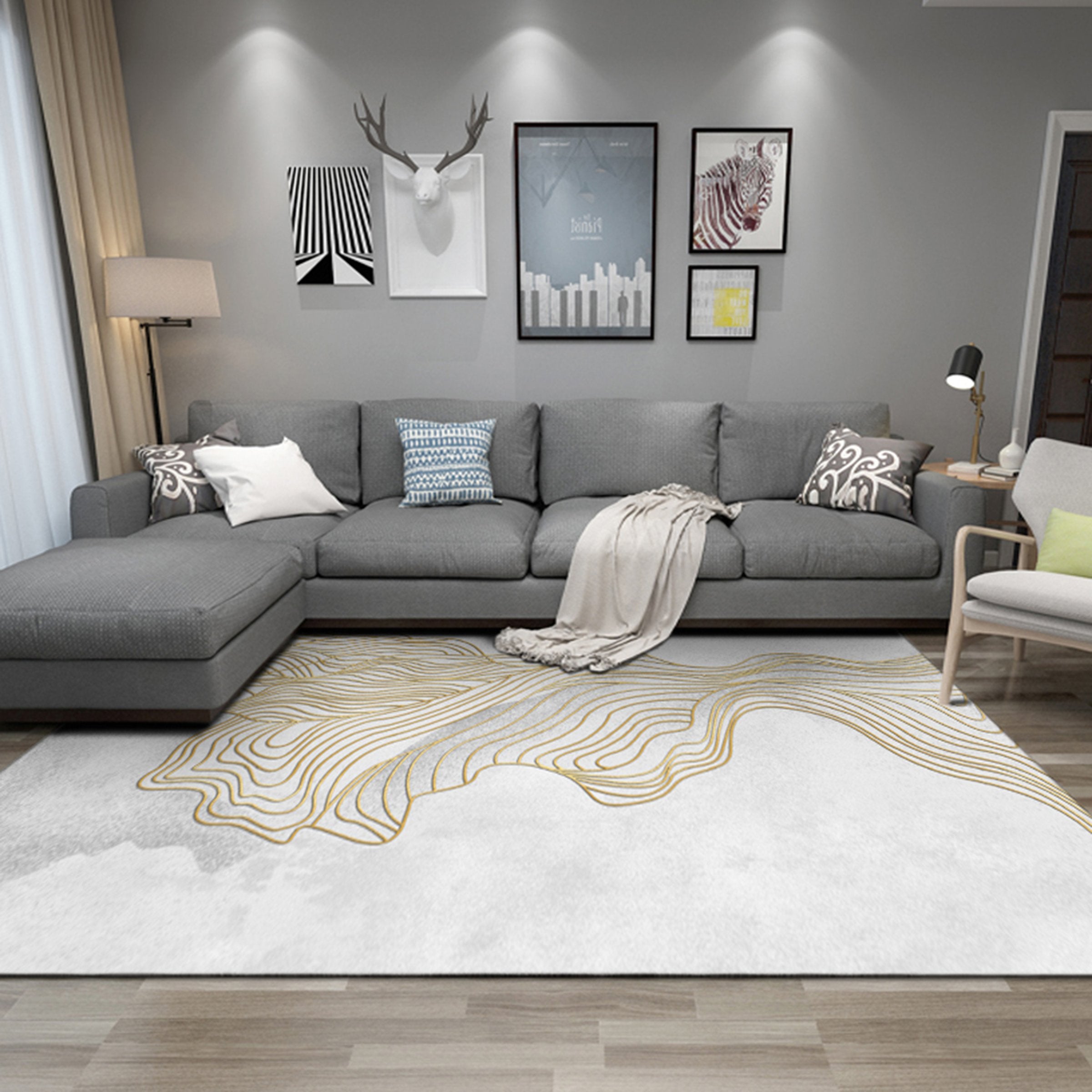 3D Golden Lines WG244 Non Slip Rug Mat Mat AJ Creativity Home