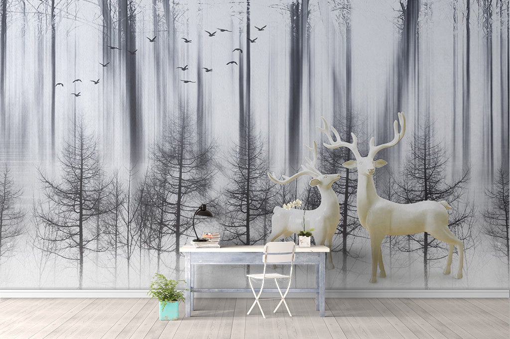 3D White Deer WG078 Wall Murals