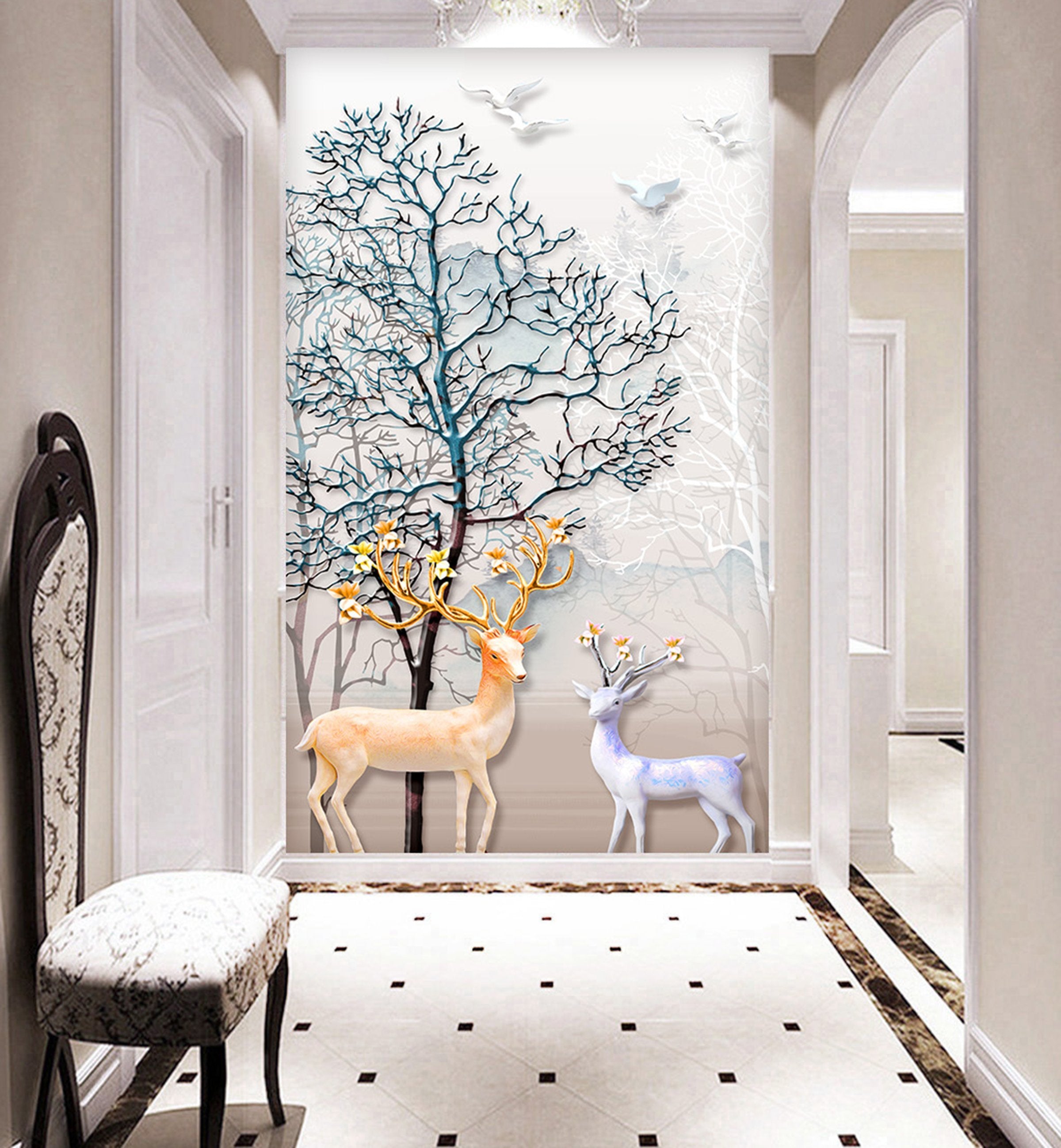 3D Deer Tree 110 Wall Murals Wallpaper AJ Wallpaper 2