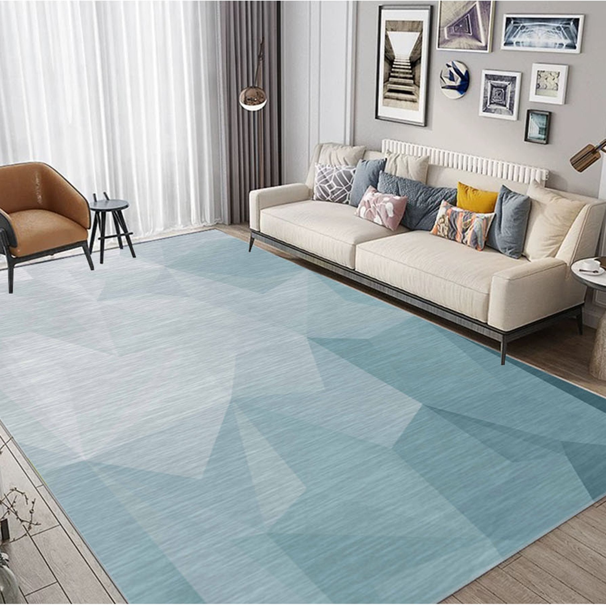 3D Light Blue Geometric Pattern WG482 Non Slip Rug Mat Mat AJ Creativity Home