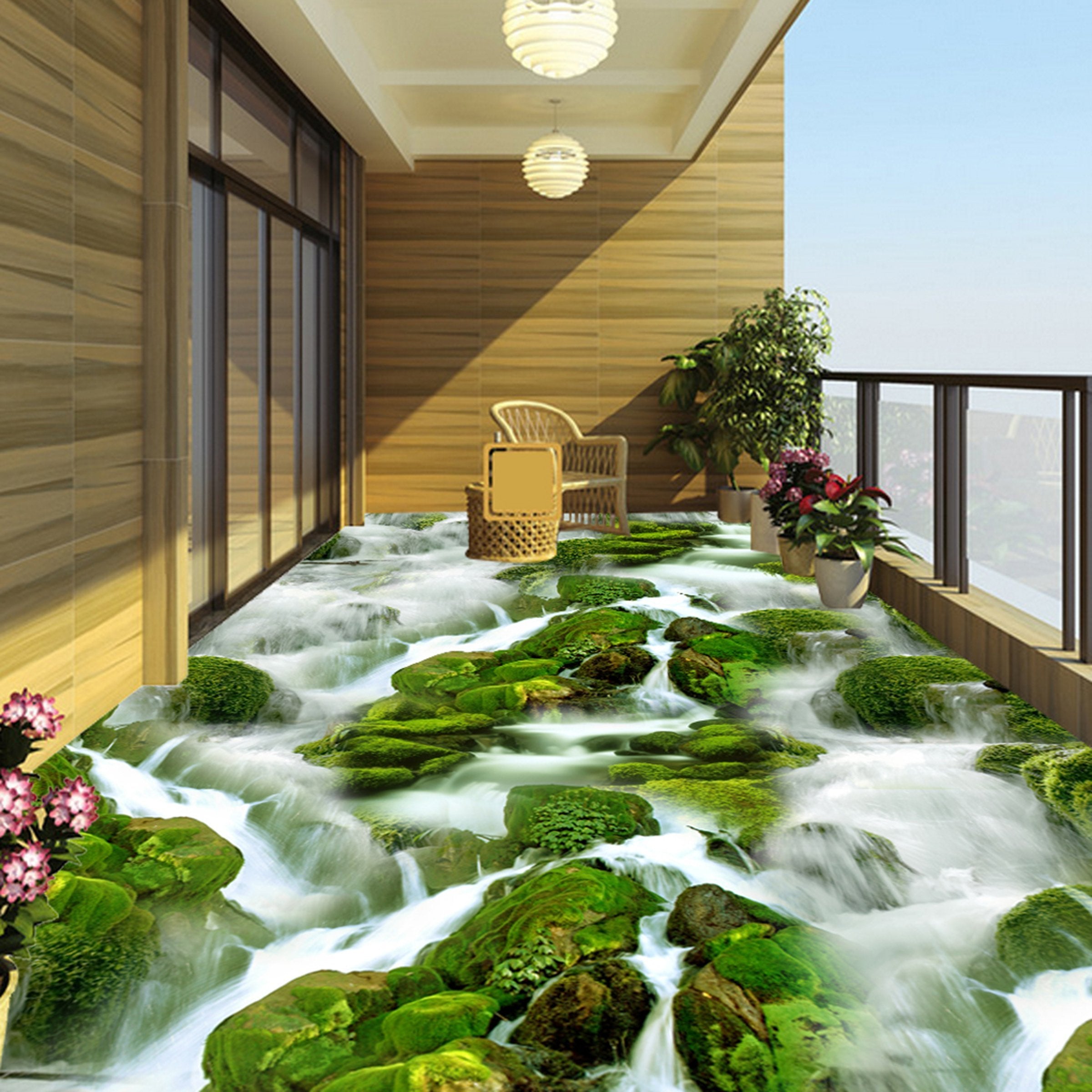 3D High Mountain Water WG331 Floor Mural Wallpaper AJ Wallpaper 2