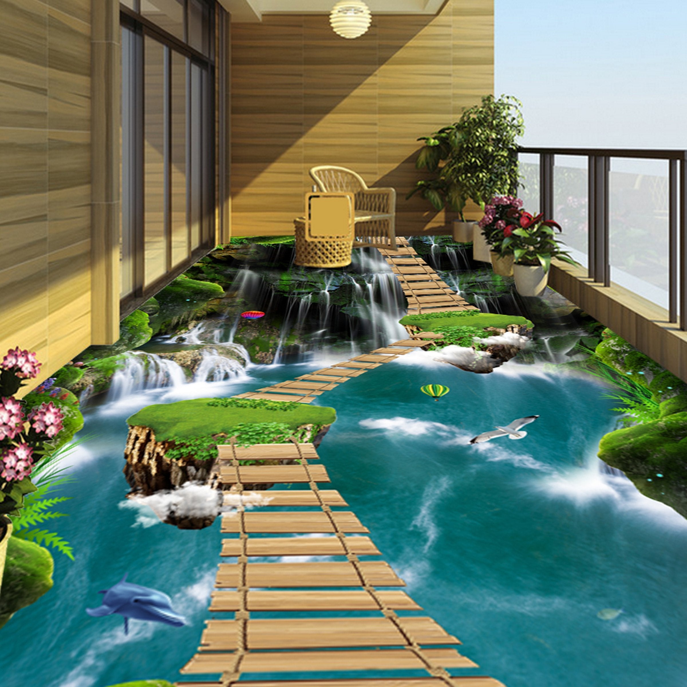 3D Alpine Wooden Bridge WG630 Floor Mural Wallpaper AJ Wallpaper 2