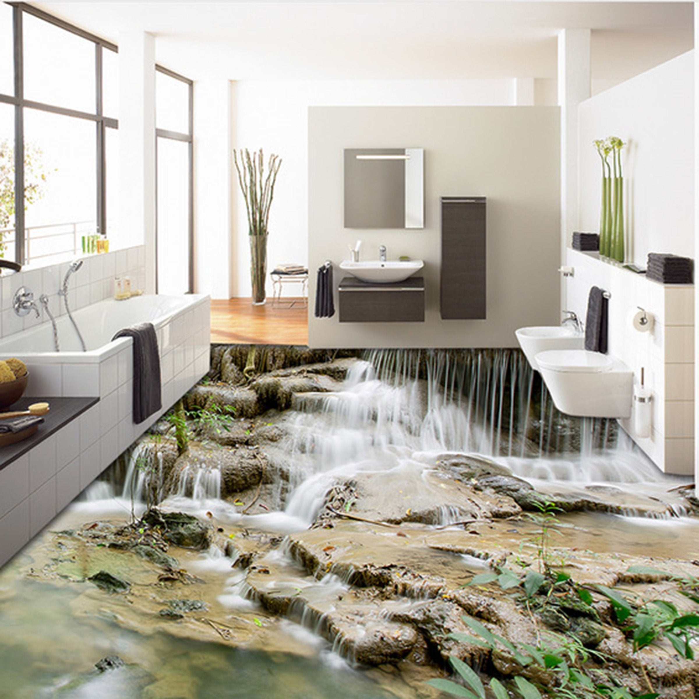3D Stream Water WG290 Floor Mural Wallpaper AJ Wallpaper 2