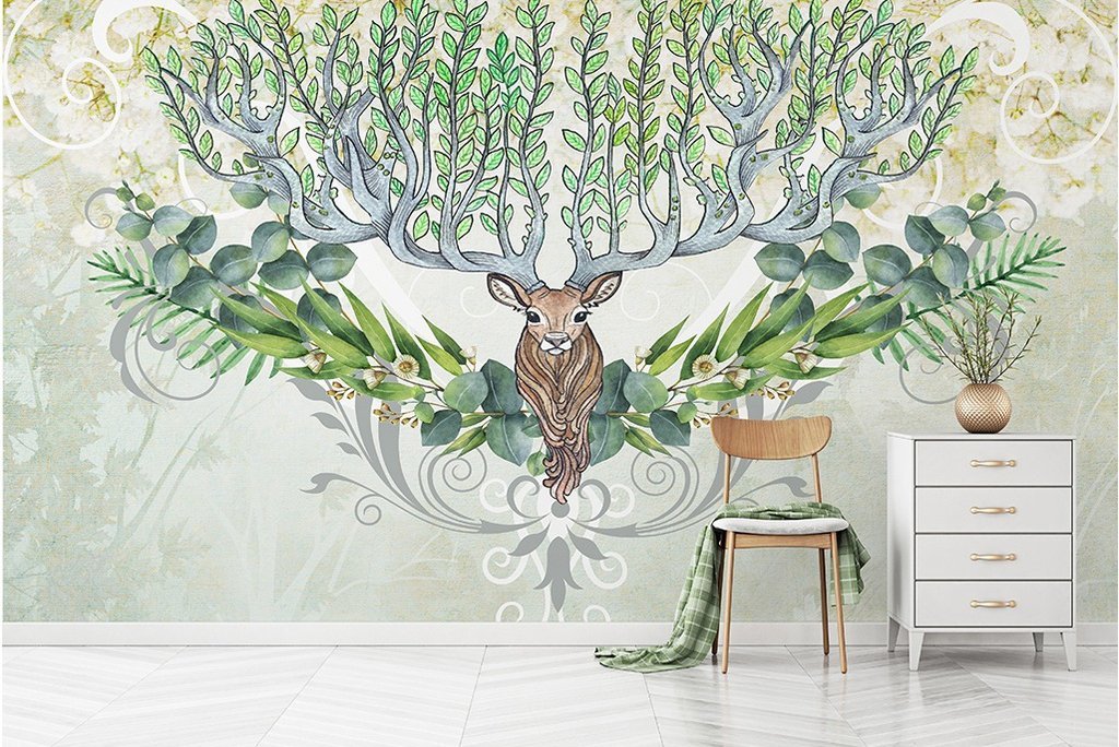 3D Elk Head Tree 213 Wall Murals Wallpaper AJ Wallpaper 2