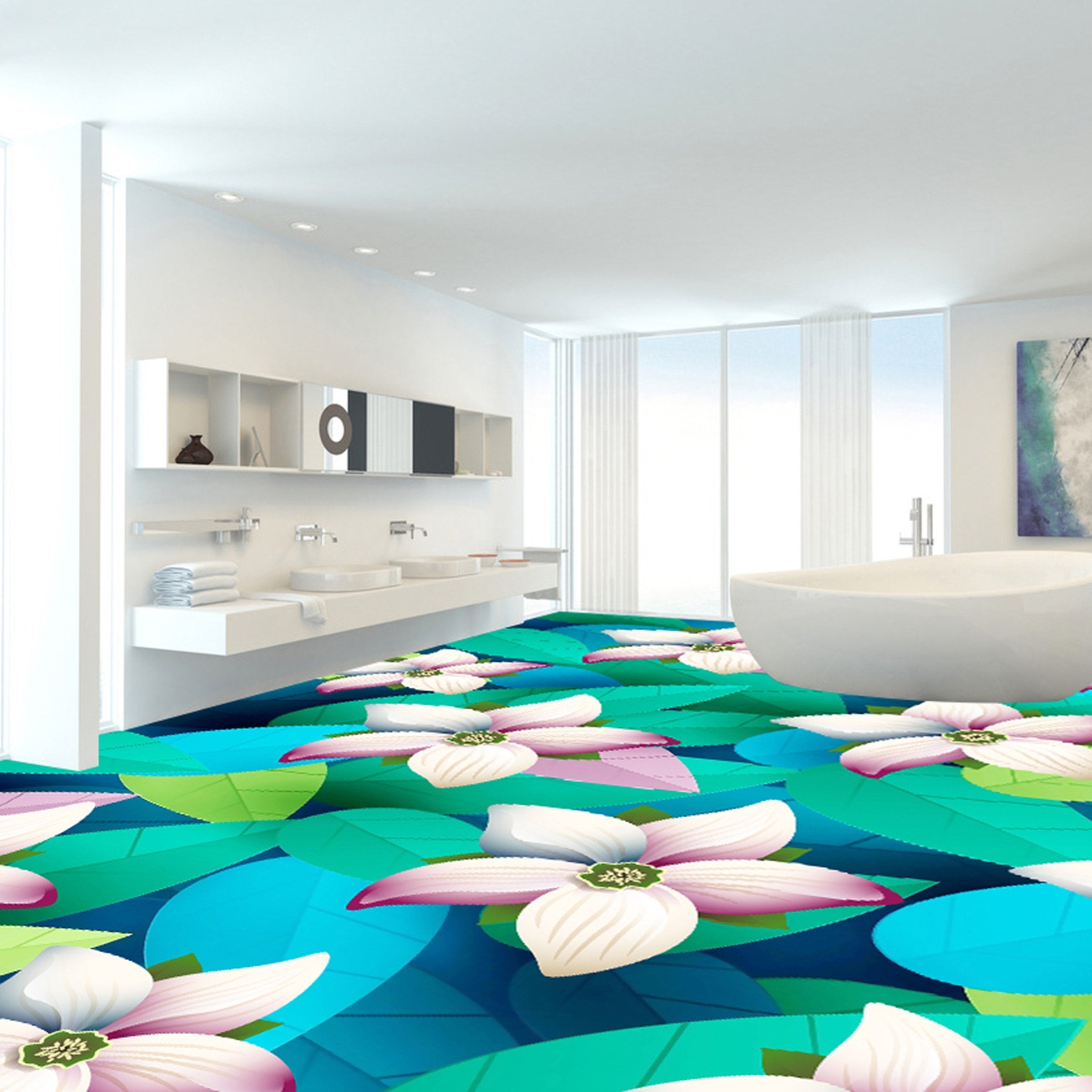 3D Beautiful Lotus WG390 Floor Mural Wallpaper AJ Wallpaper 2