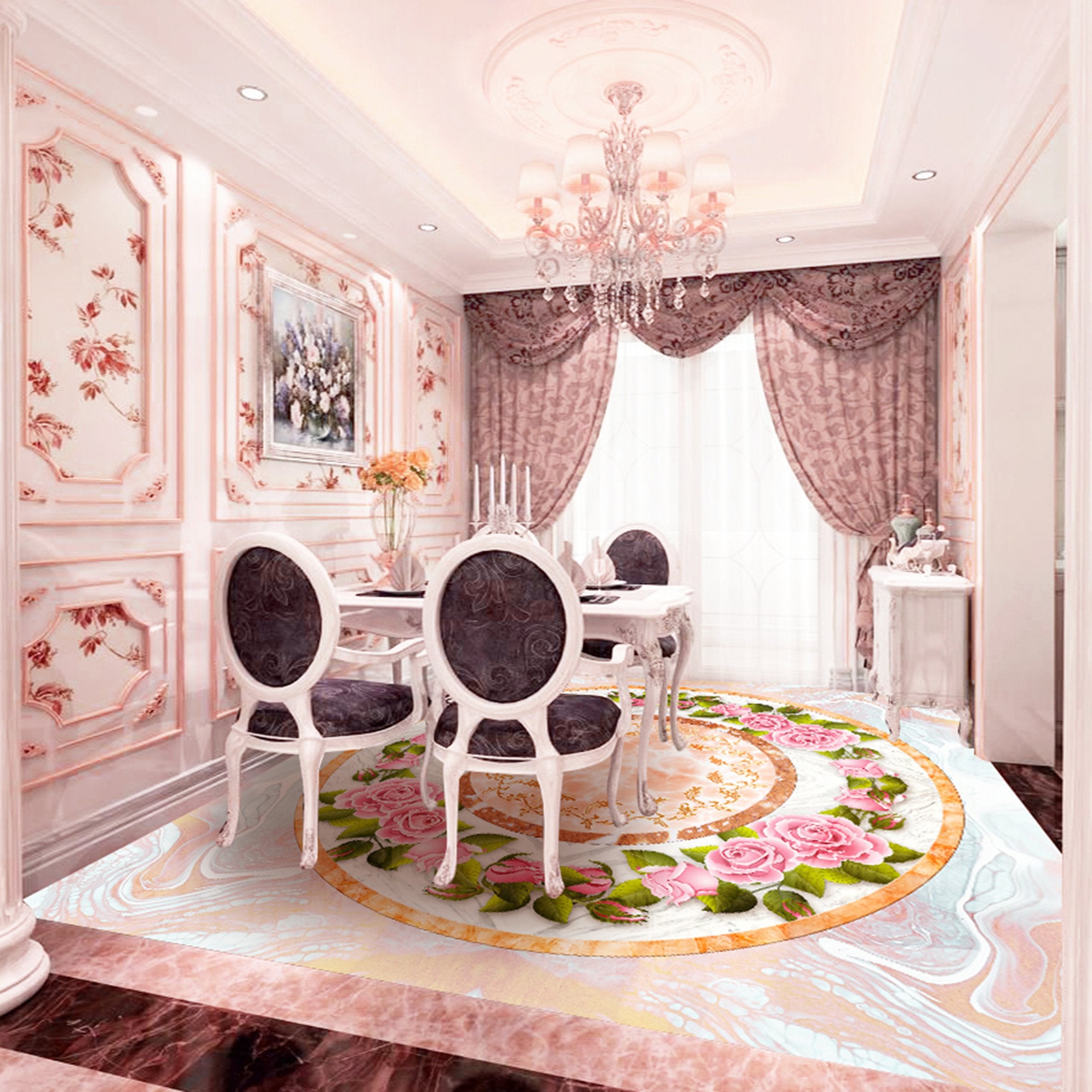 3D Pink Rose WG689 Floor Mural Wallpaper AJ Wallpaper 2