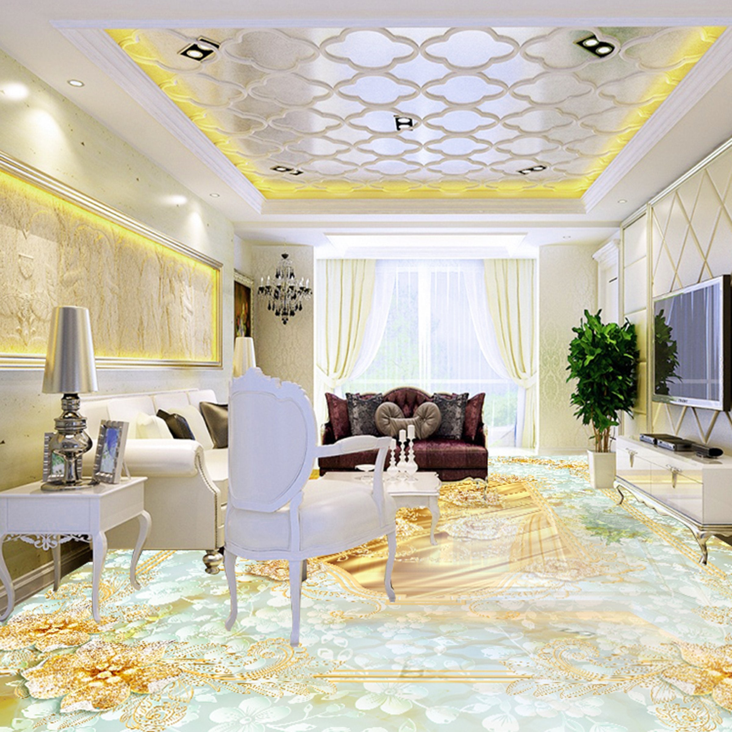 3D Golden Pattern WG176 Floor Mural Wallpaper AJ Wallpaper 2