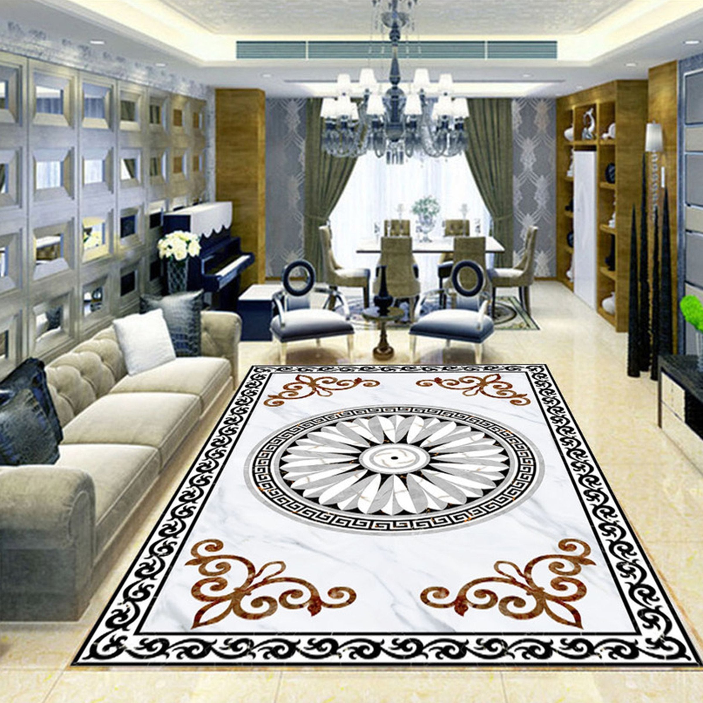 3D Round Black Pattern WG442 Floor Mural Wallpaper AJ Wallpaper 2
