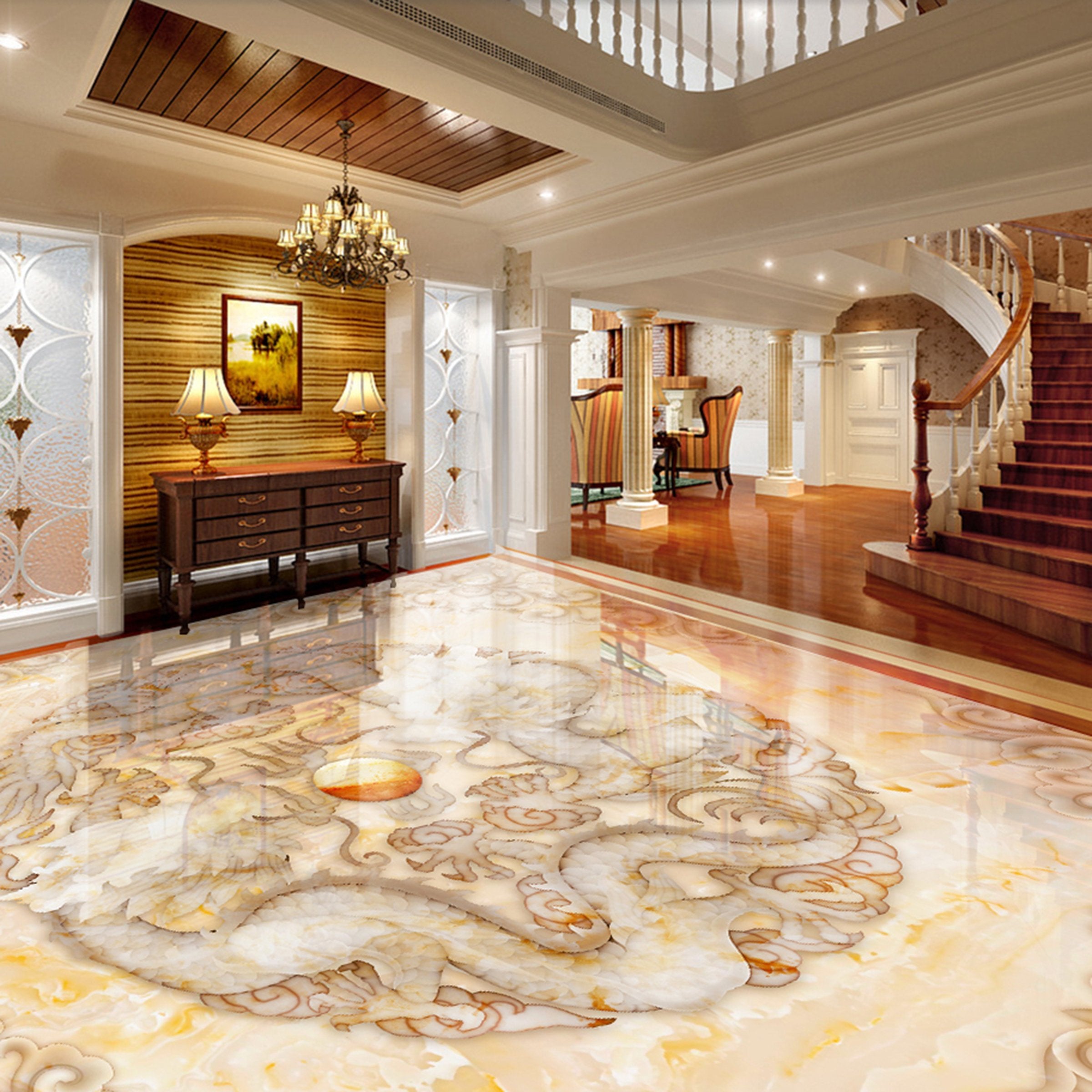 3D Yellow Pattern WG047 Floor Mural Wallpaper AJ Wallpaper 2