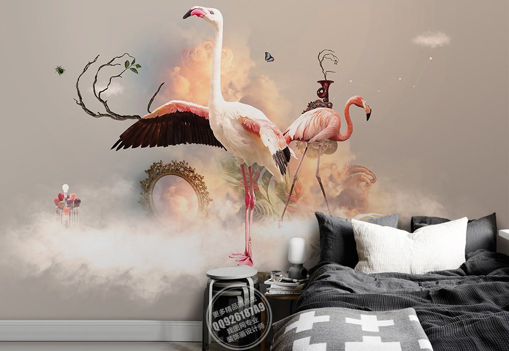 3D Flamingo 429 Wall Murals Wallpaper AJ Wallpaper 2