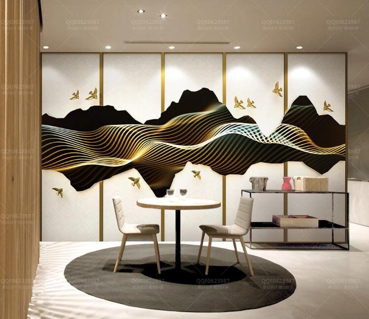 3D Golden Wave WC182 Wall Murals