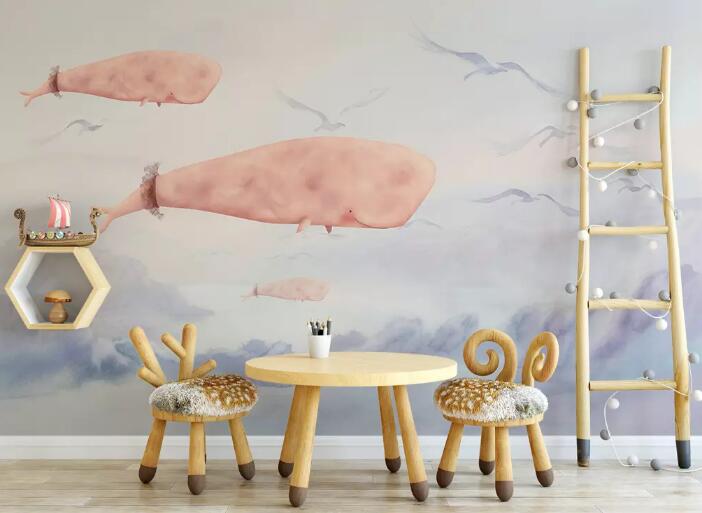 3D Pink Whale WG775 Wall Murals