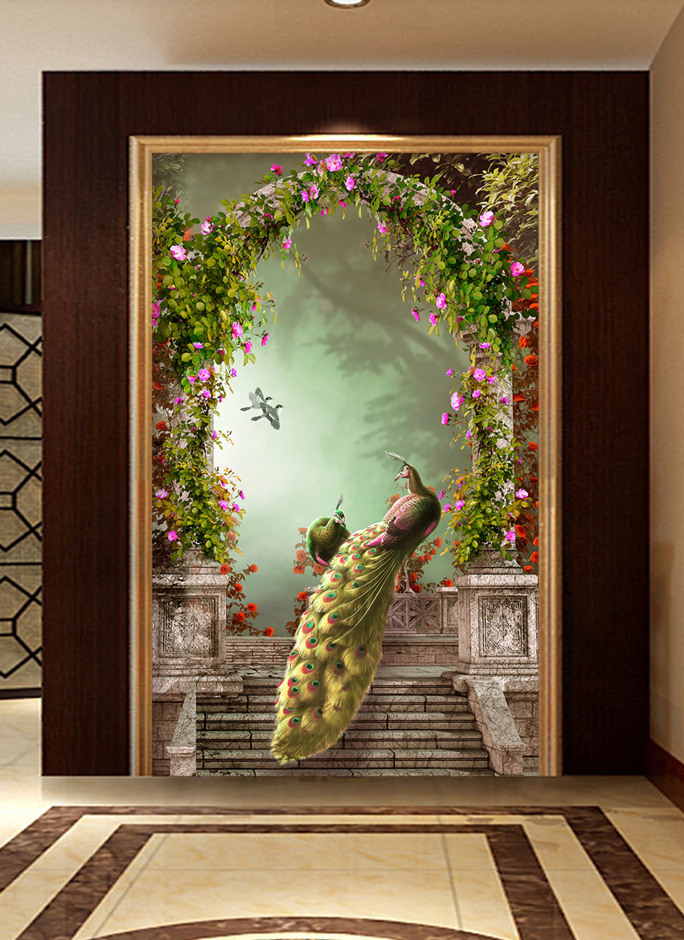 3D Flower Peacock WG002 Wall Murals