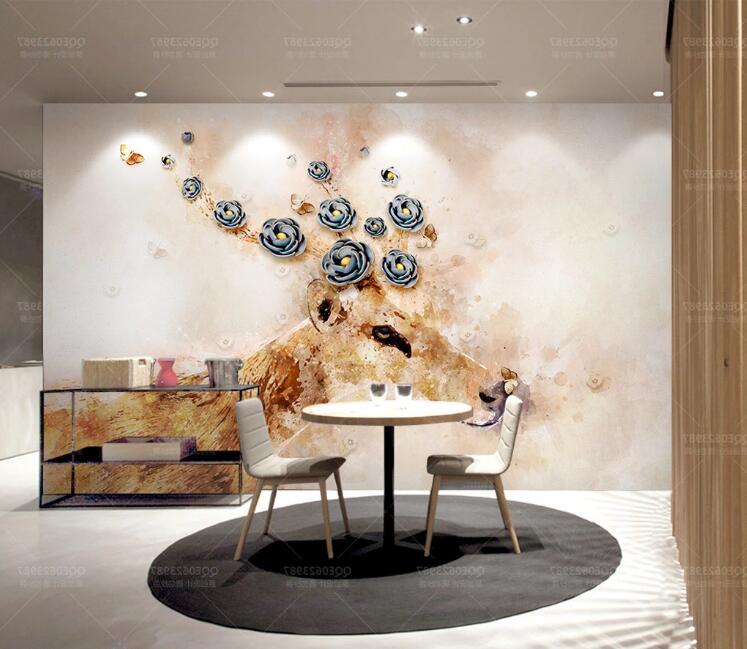 3D Flower Deer WC201 Wall Murals