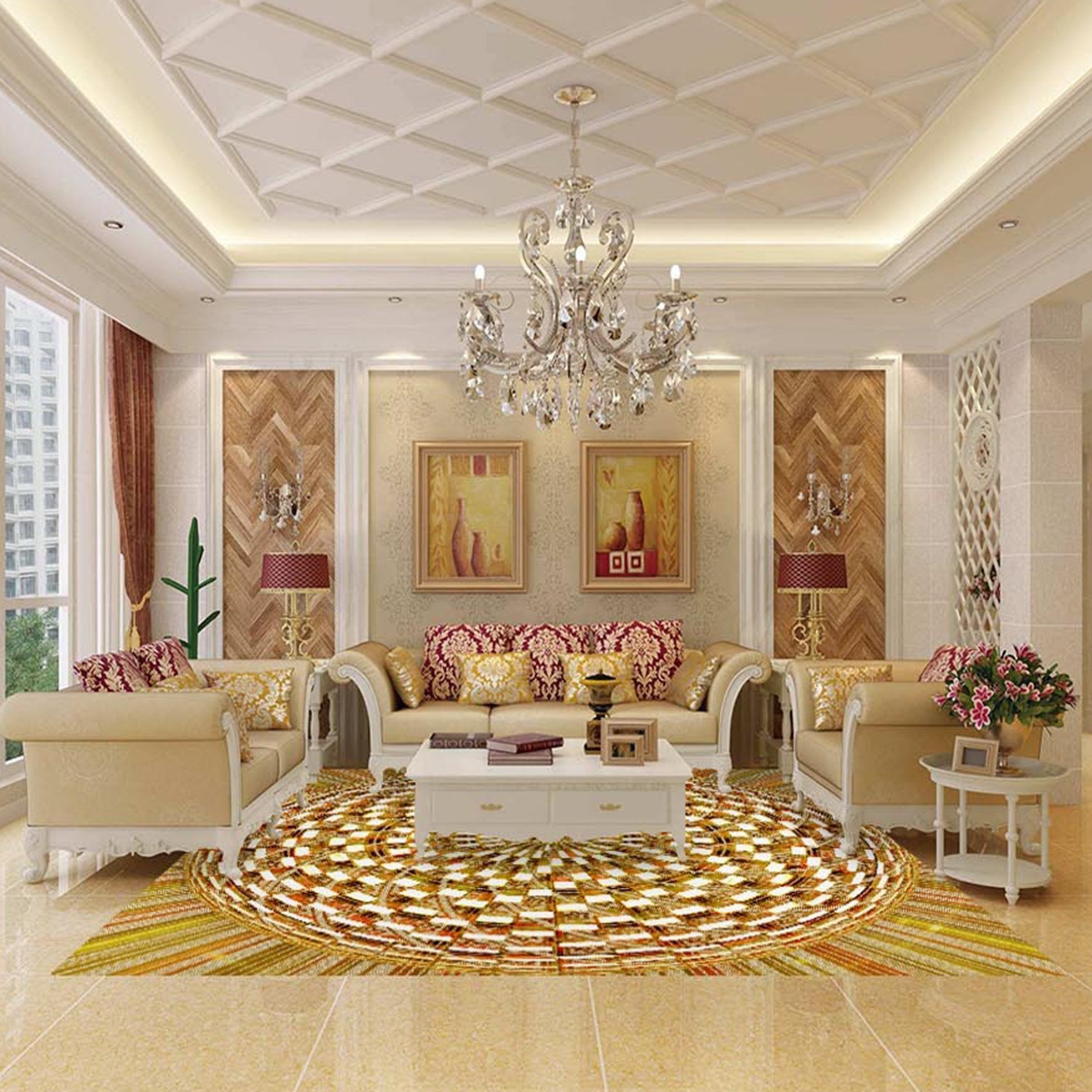 3D Golden Geometry WG232 Floor Mural Wallpaper AJ Wallpaper 2