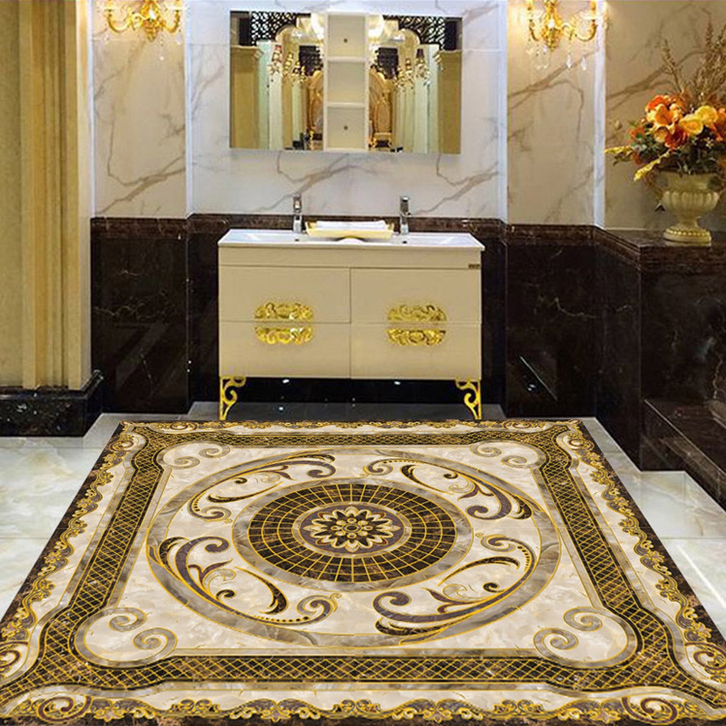 3D Golden Marble Pattern WG418 Floor Mural Wallpaper AJ Wallpaper 2