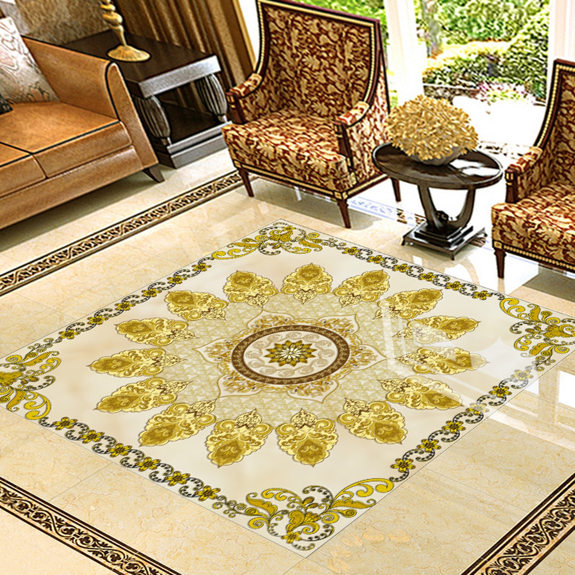 3D Golden Pattern WG571 Floor Mural Wallpaper AJ Wallpaper 2
