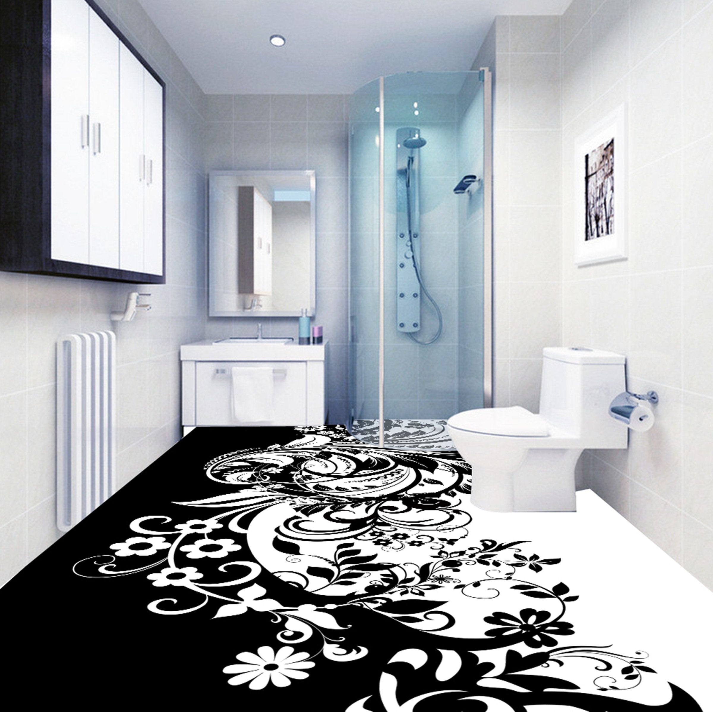 3D Black White Flowers WG356 Floor Mural Wallpaper AJ Wallpaper 2