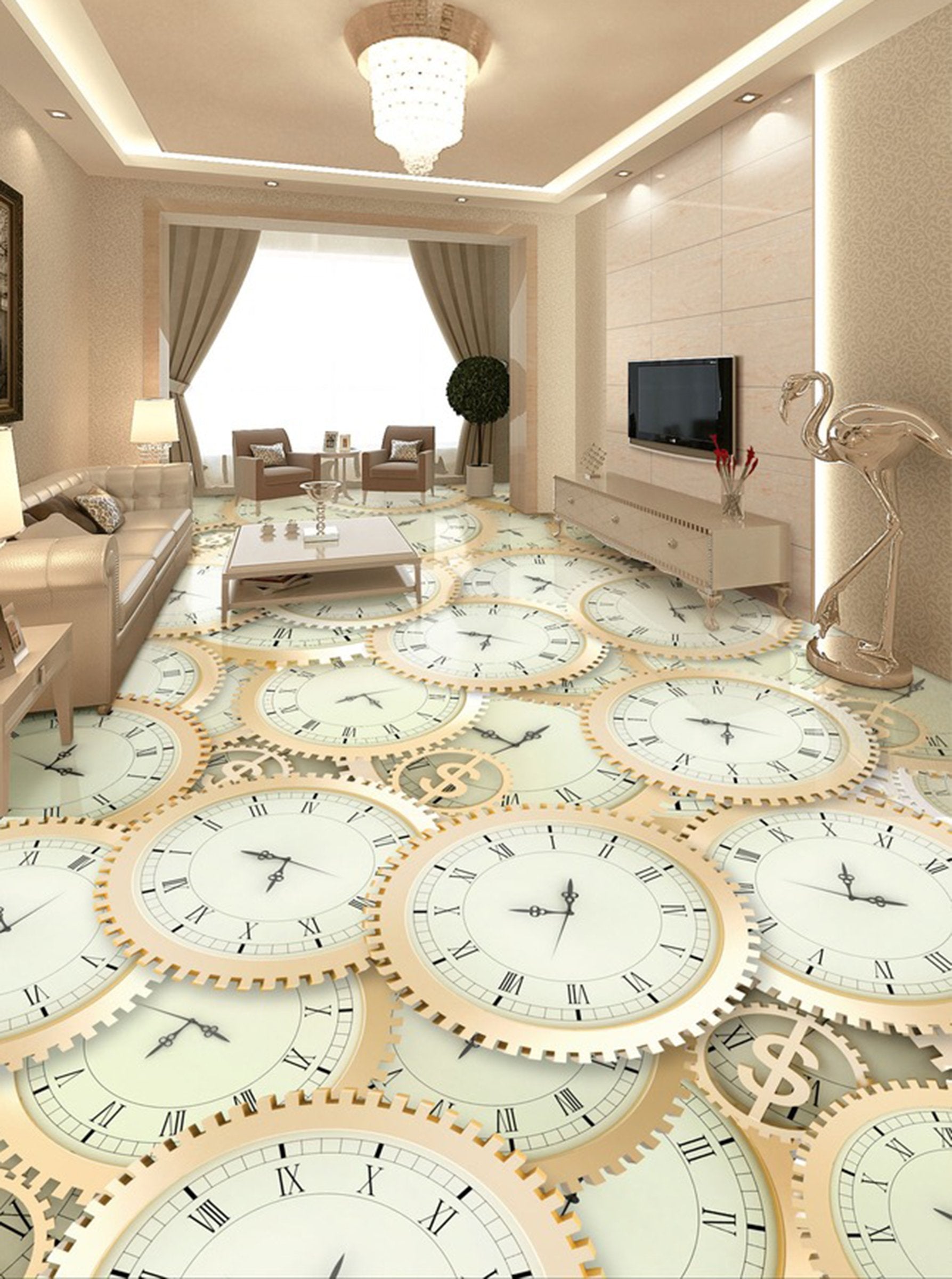 3D Clock WG034 Floor Mural Wallpaper AJ Wallpaper 2