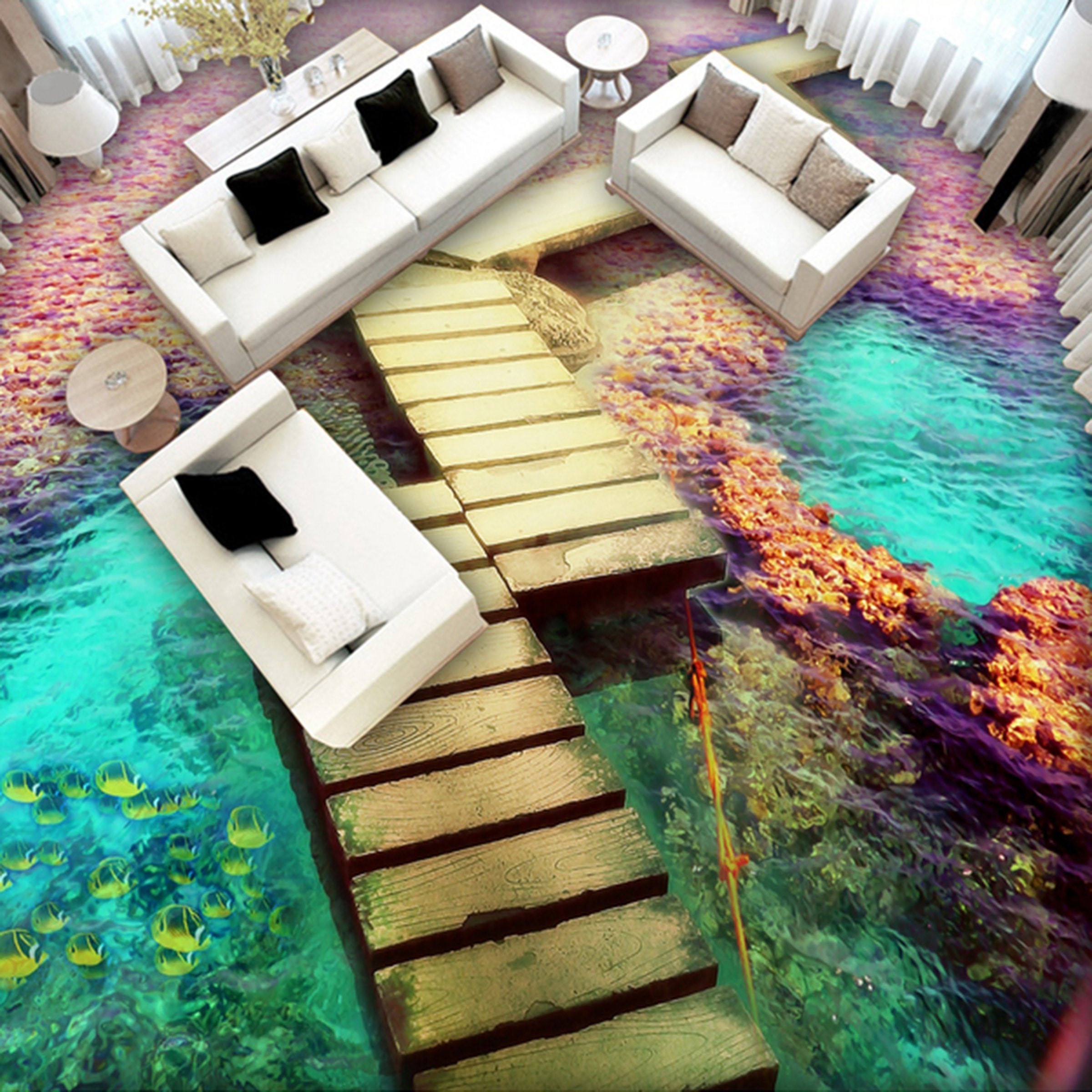 3D Ocean Wooden Bridge WG035 Floor Mural Wallpaper AJ Wallpaper 2