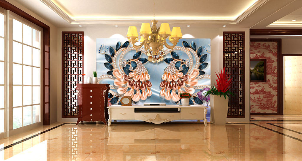3D Diamond Peacock WG070 Wall Murals