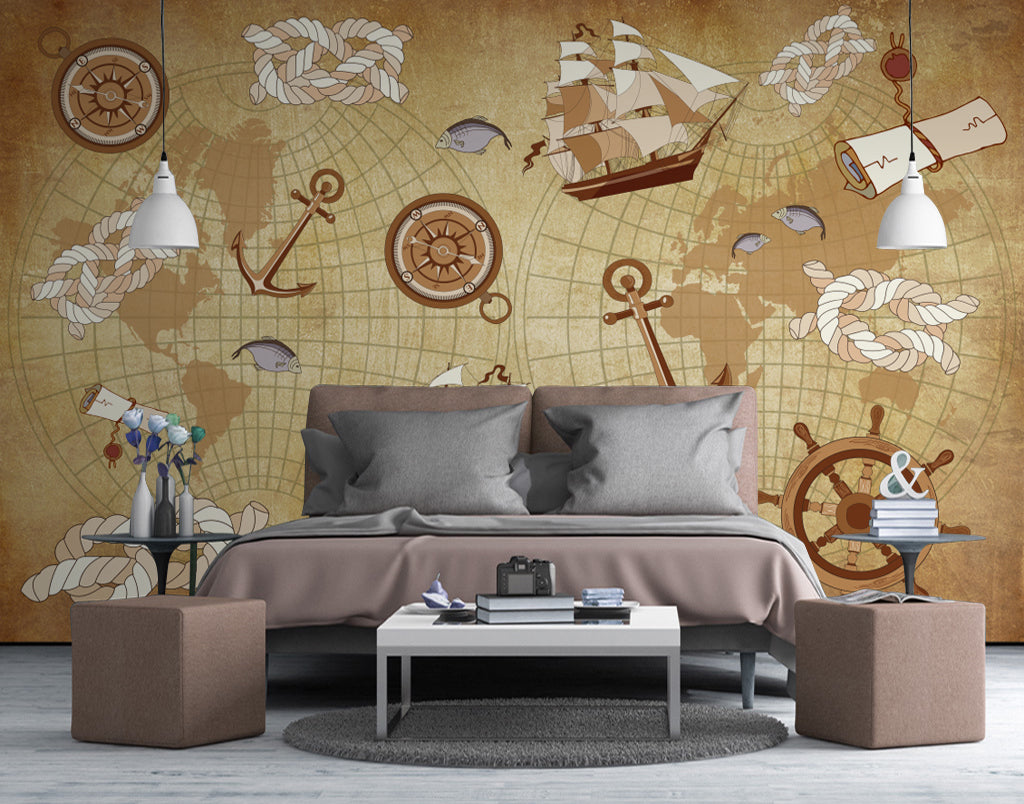 3D Sailing Gear WC008 Wall Murals