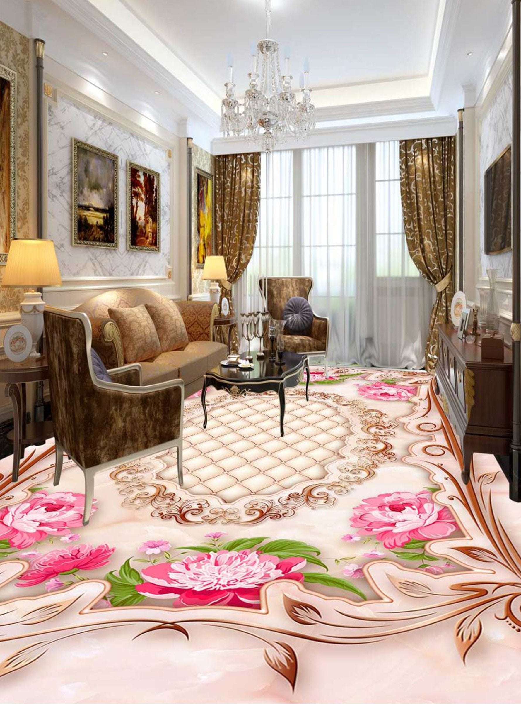 3D Pink Flowers WG064 Floor Mural Wallpaper AJ Wallpaper 2