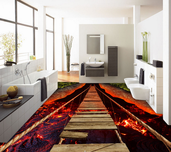 3D Volcanic Wooden Bridge 340 Floor Mural Wallpaper Murals Rug & Mat Print Epoxy waterproof bath floor