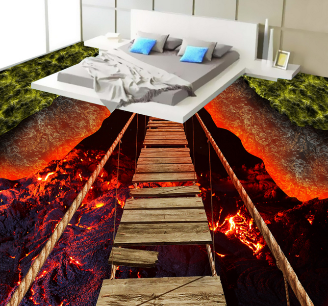 3D Volcanic Wooden Bridge 340 Floor Mural Wallpaper Murals Rug & Mat Print Epoxy waterproof bath floor