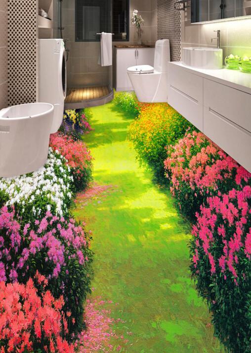 3D Flowers Road Floor Mural Wallpaper AJ Wallpaper 2