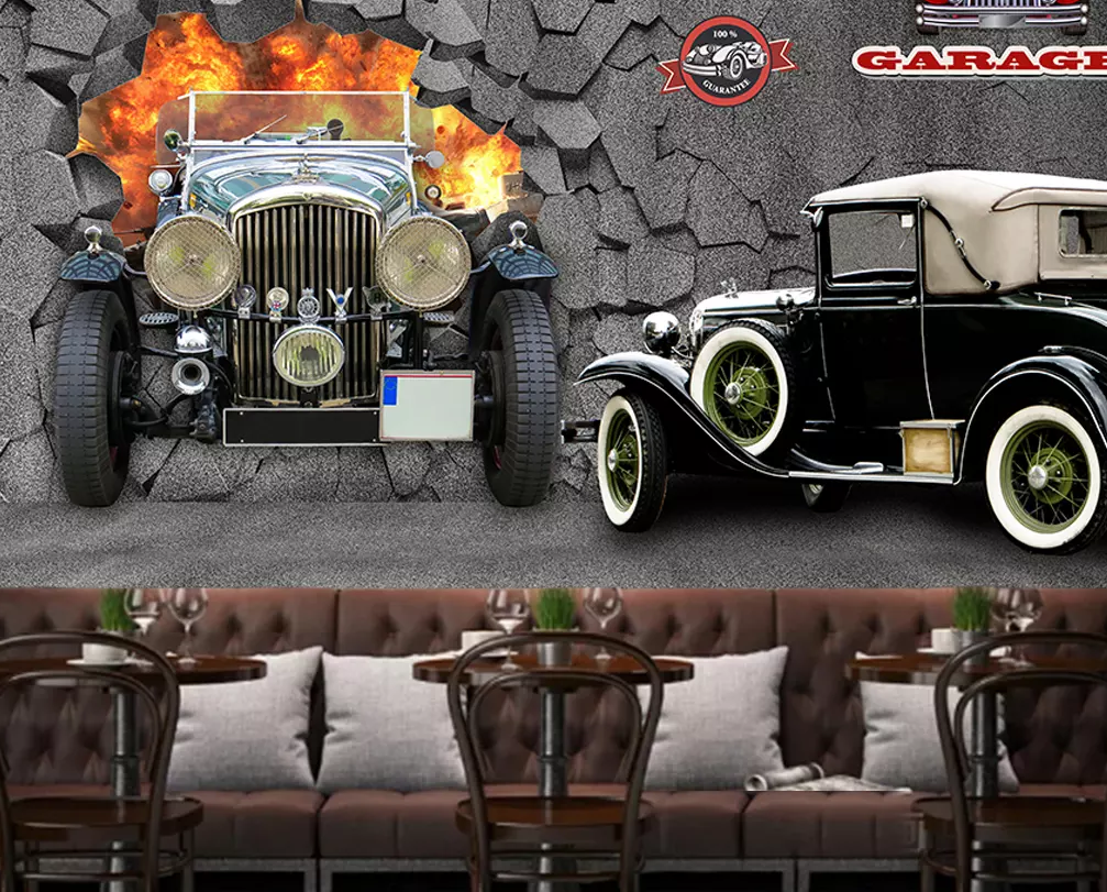 3D Luxury Car Broken Wall 397 Wallpaper AJ Wallpaper 2