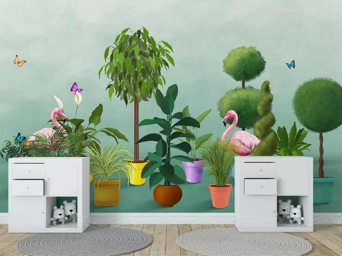 3D Cute Flamingo WG06 Wall Murals Wallpaper AJ Wallpaper 2